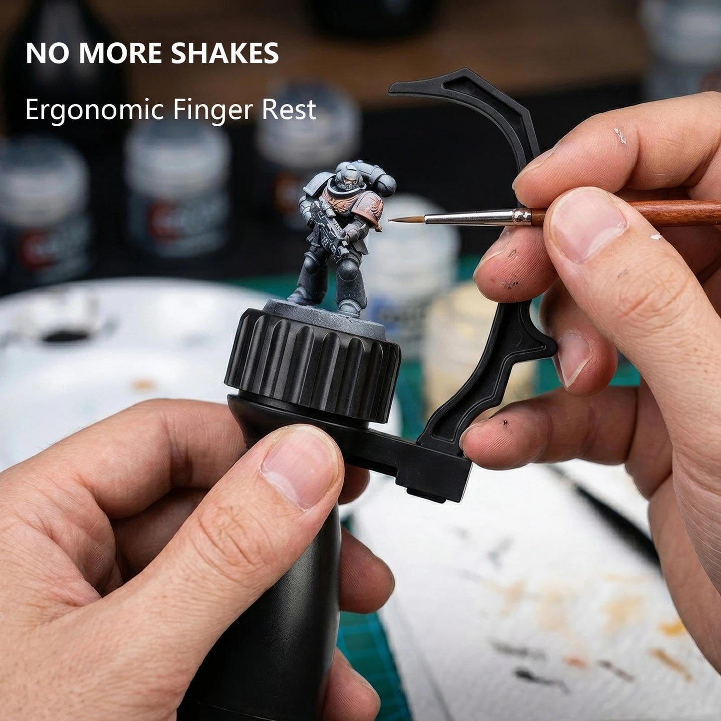 Miniature Painting Handle with Stabiliser Bar & Magnetic Base - 360° Rotating Model Holder with Finger Rest for Wargaming, D&D & Figures - Anti-Shake Support for High Precision Details