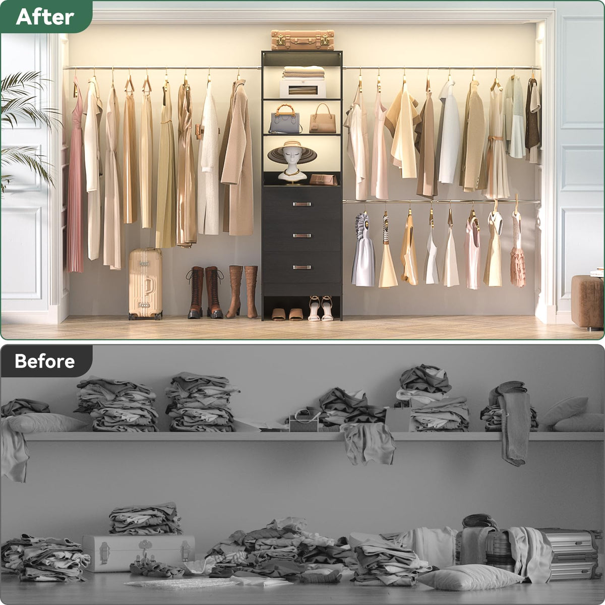 96'' Closet Organizer System with 3 Hanging Rods