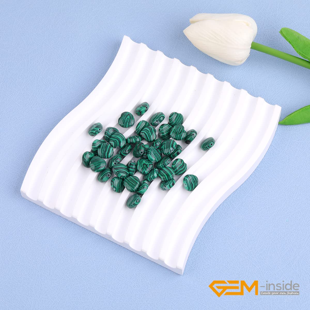 GEM-Inside 10mm Heart Charms Green Fake Malachite Beads for Jewelry Making Full 15" Strand Power Energy Healing Chakra Stone Beads