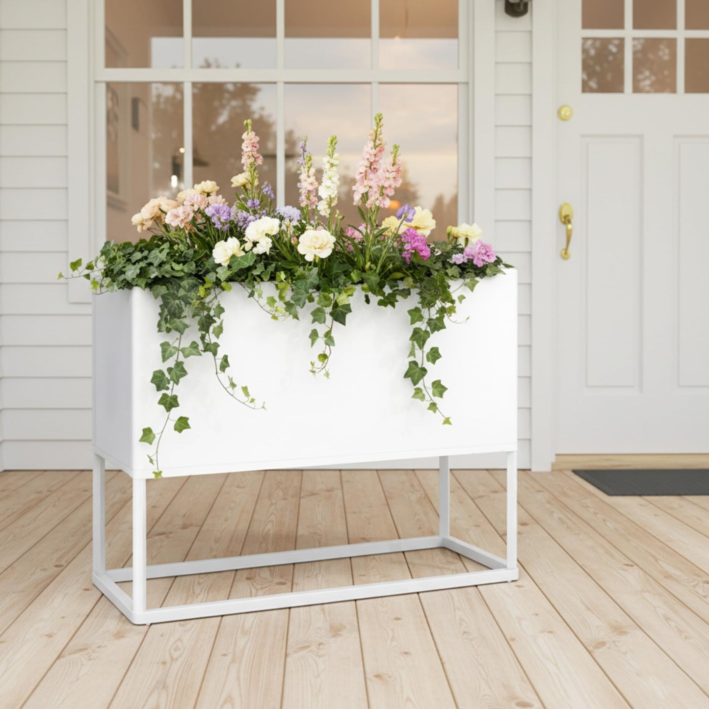 Modern Raised Metal Planter Box with Legs,38"L x 15"W x 30.5"H Outdoor Rectangular Planter,Durable All-Weather Use Elevated Planter for Commercial Patio, Balcony & Porch | Rounded Corner Design(1PCS)