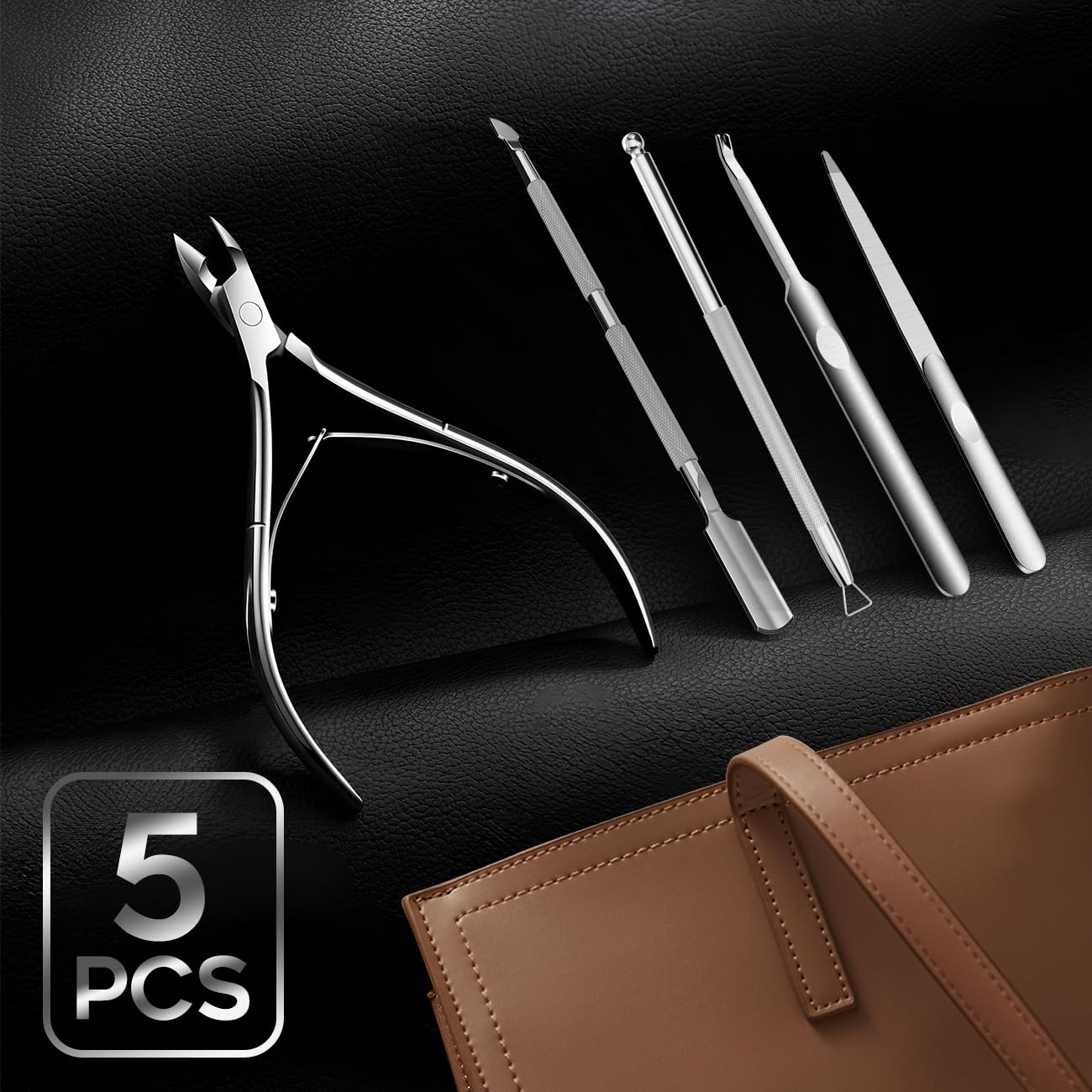 Cuticle Trimmer with Cuticle Pusher and Cutter Cuticle Nippers & Cutter Set, Professional Stainless Steel Cuticle Cutter Manicure Tools For Precise Nail Care Fingernails & cuticle scissors 5 Piece Set