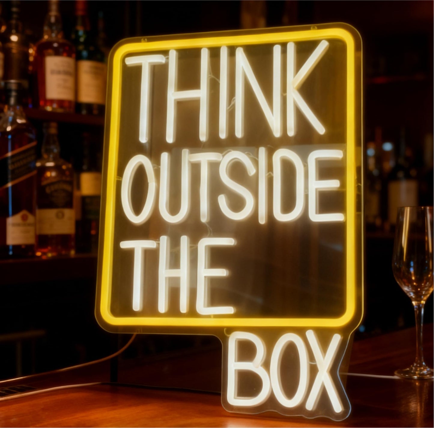 Think Outside The Box Neon Sign, USB Powered Dimmable Decorative Neon Light Home Office Creative Studio Classroom Study Space Decor Gift Wall Table Light Up Sign 16.3 x 11.8 In