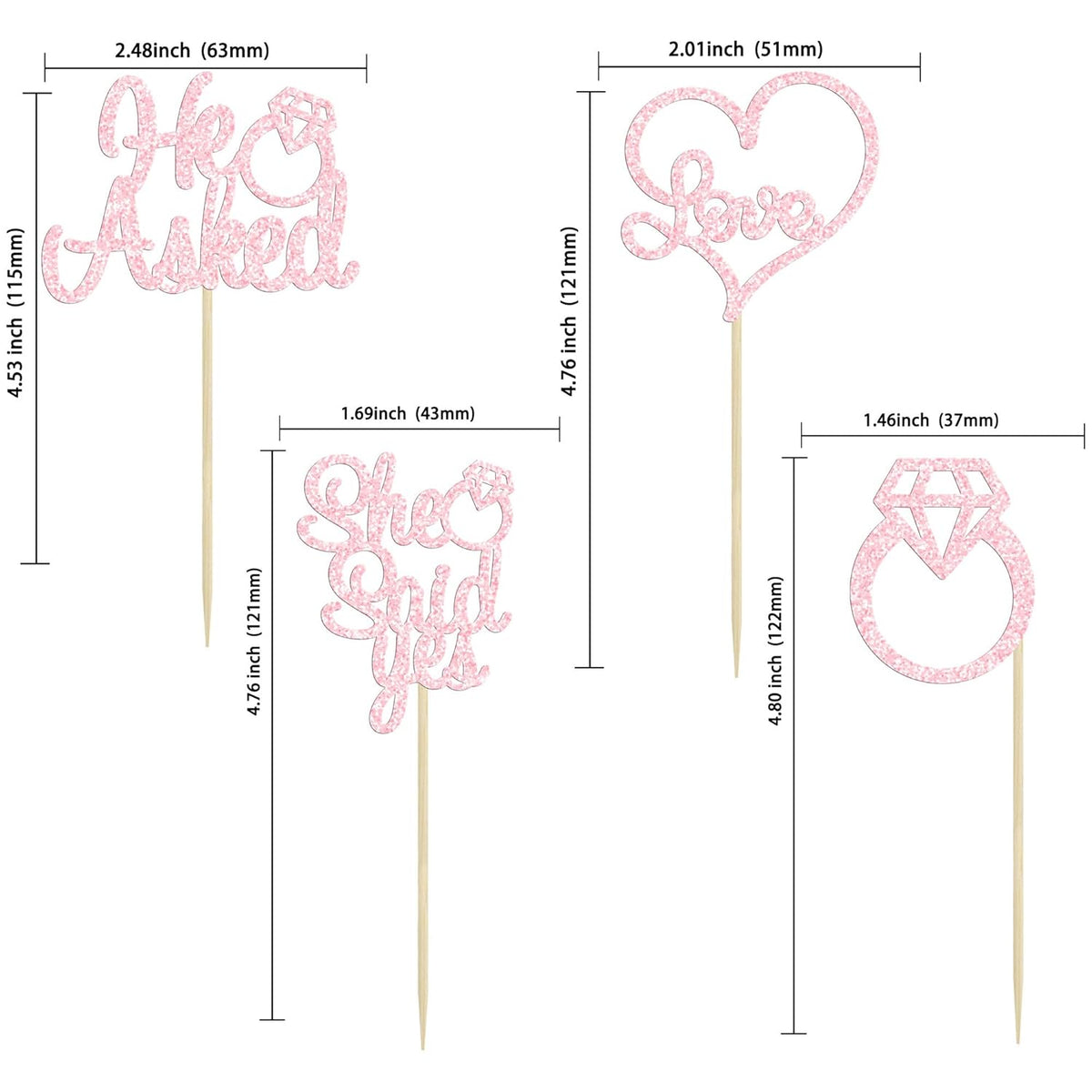Gyufise 24 Pack He Asked She Said Yes Cupcake Toppers Light Pink Glitter Heart Ring Cupcake Picks Wedding Engagement Bridal Shower Party Cake Decorations Supplies