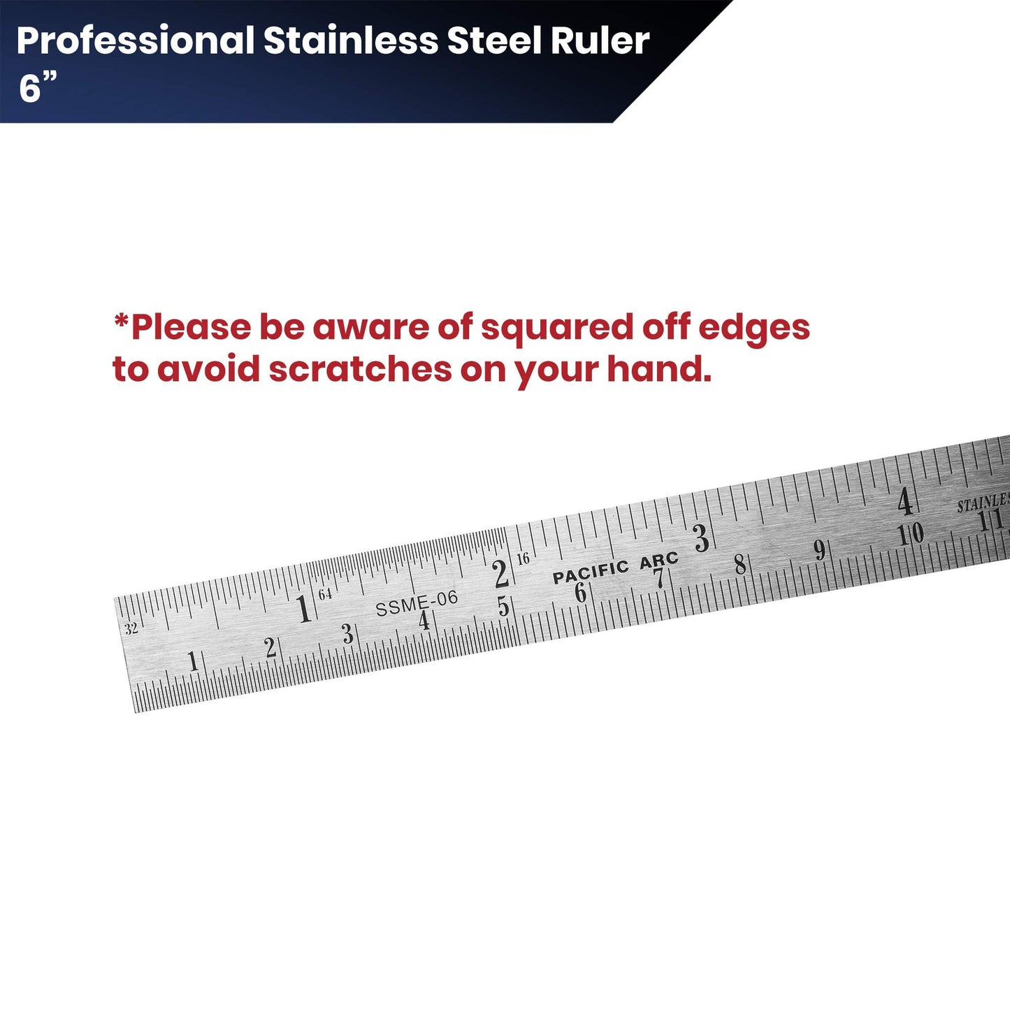 Pacific Arc 6 Inch Stainless Steel Ruler with Inch/Metric Conversion Table, 2 Pack