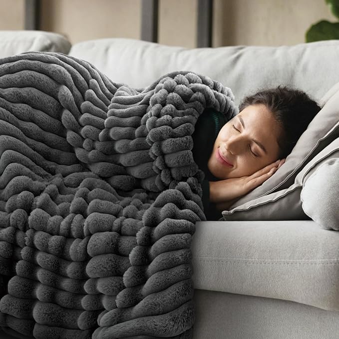 INFIIXSO Sherpa Throw Blanket for Couch - Super Soft & Warm Striped Fleece Blanket, Cozy Plush Fluffy Blanket All Season Use (Grey, 60x80 Inches)