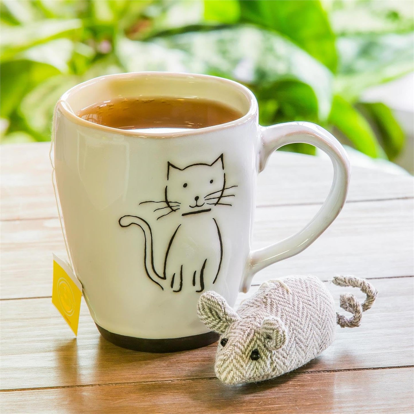 Cypress Home Pet Cat Ceramic Cup Gift Set Includes Mouse Cat Toy for Your Furry Friend Gift for Cat Lovers Kitty Mug - 6 x 4 x 5 Inches