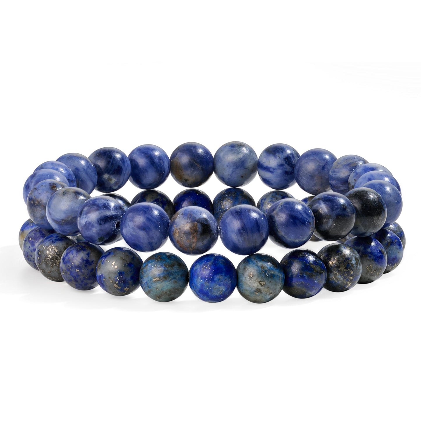 Bivei Natural Gemstone Semi Precious Crystals Handmade Stretchy Round Beads Bracelet, Enhance Positive Energy,Stocking Stuffers for Women(Lapis Lazuli & Sodalite(Wisdom & Communication) Medium)