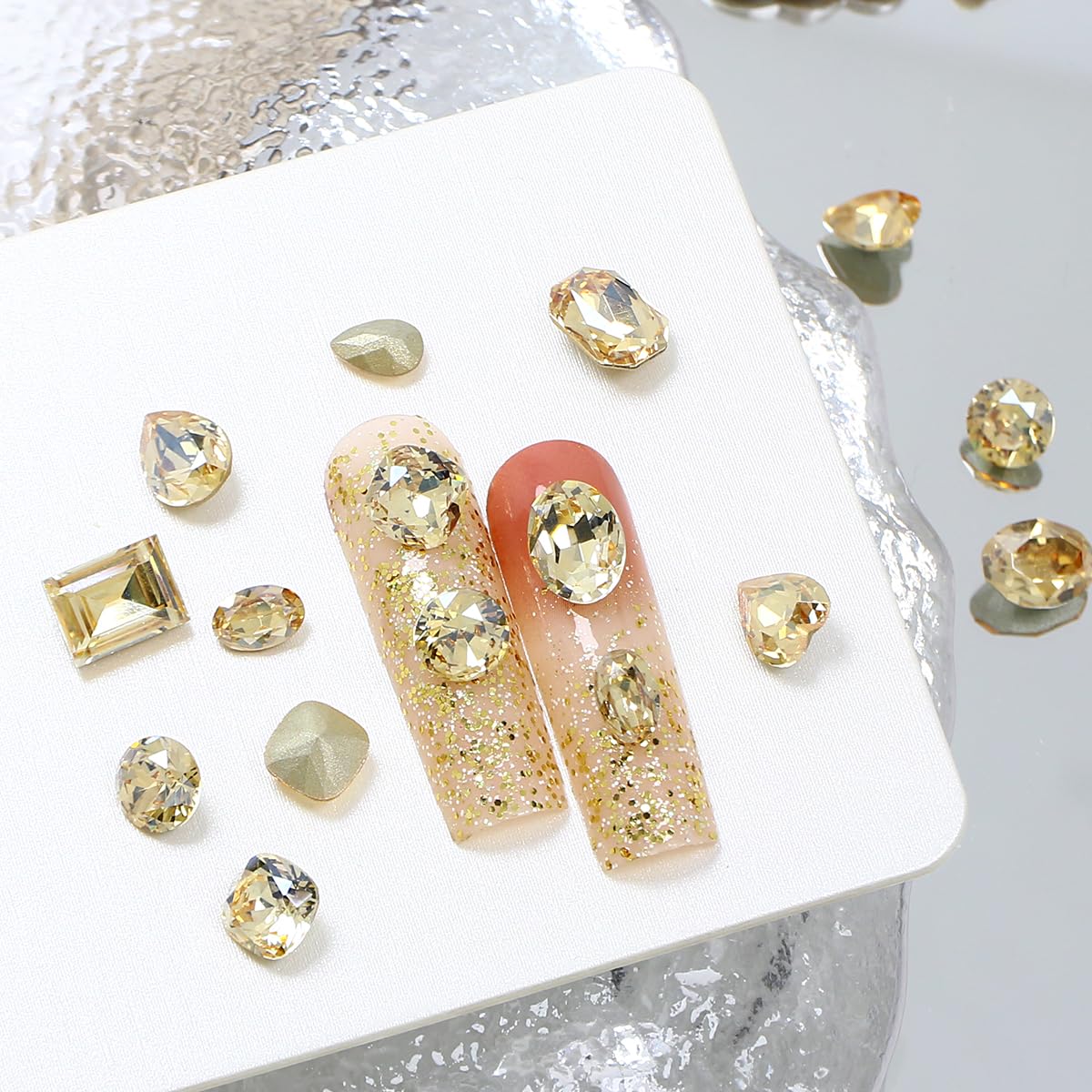 DONGZHOU 72pcs Mix Shape Nail Art Rhinestone,7 Styles Glass Nail Rhinestones Pointback Nail Gems Shiny 3D Nail Charms for Nail DIY Decorations Crafts,Golden Shadow