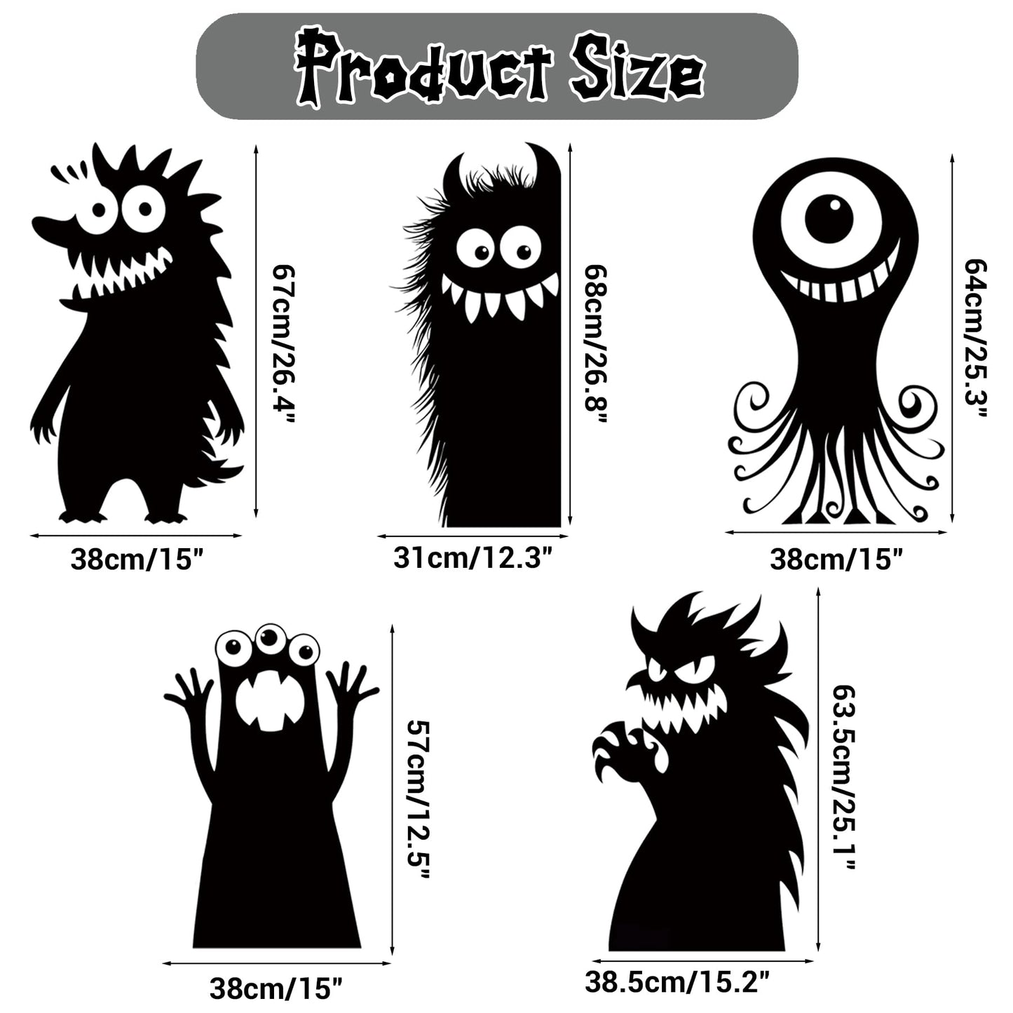 5 Sheets 29 Pcs Giant Adorable Peeking Halloween Window Clings Naughty Monster Window Decal Stickers for Halloween Decoration Supply