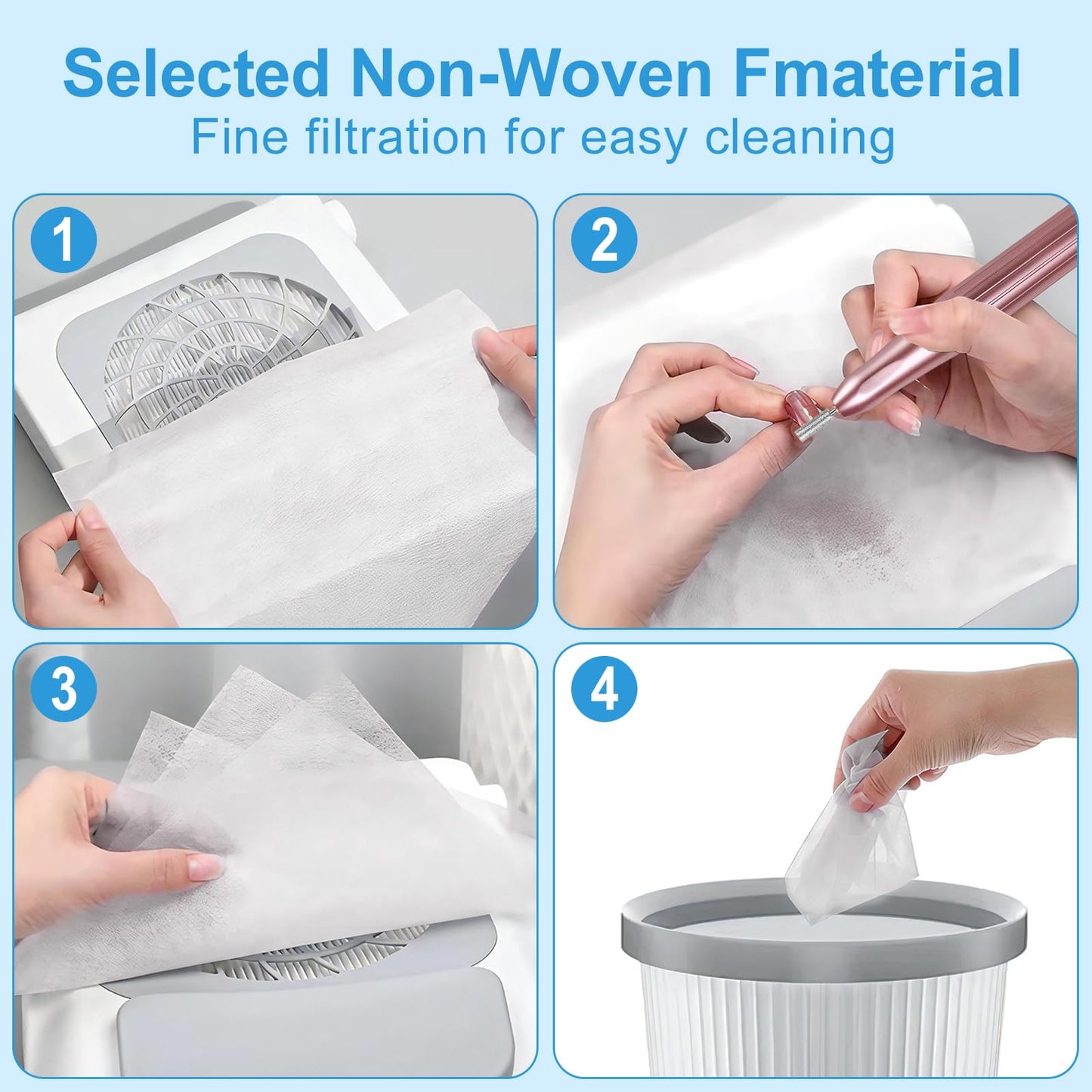 4-Pack Nail Dust Collector Replacement Filters with 100 Sheets Pink Filter Paper with Cleaning Brush- Home & Salon Use