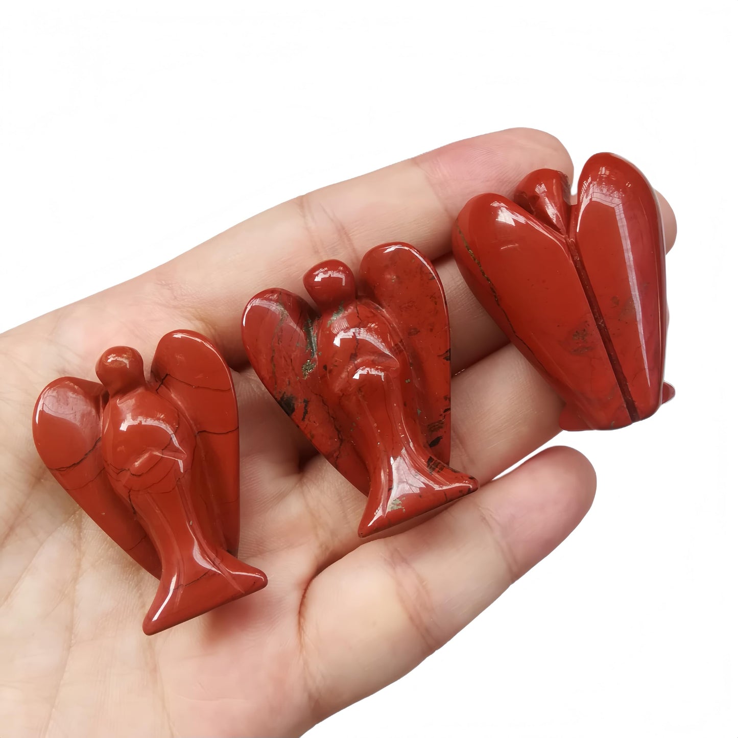 Afucats Natural Red Jasper Healing Guardian Angel Indoor Decorative Stone,1.5 Inches Carving Pocket Palm Statue,Gift for Her Christmas Décor