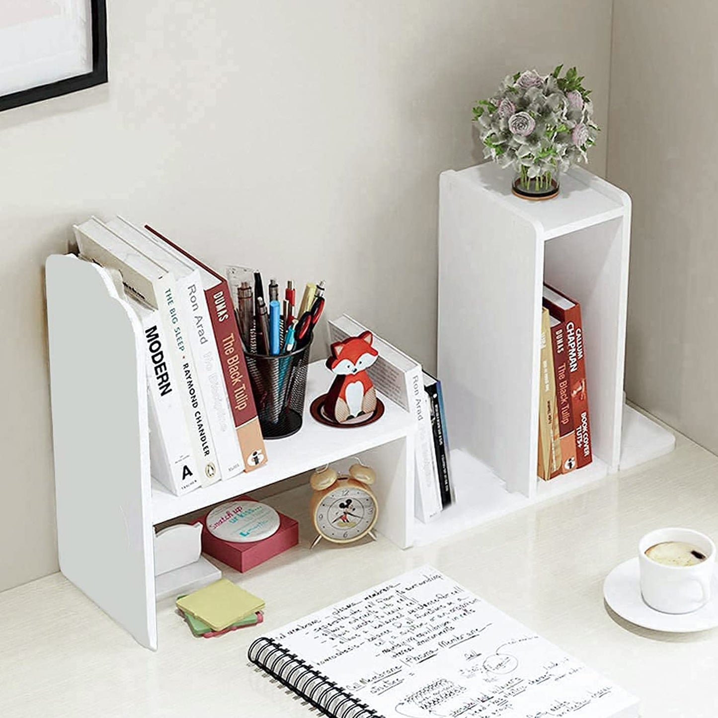 YGYQZ Adjustable PVC Desktop Organizer Storage Rack - White Desk Shelf for Office, Women, Dormitory & Home Decor