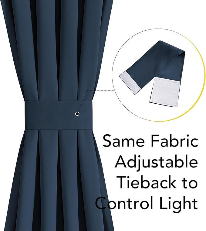 NICETOWN 100% Blackout Door Curtain Thermal Insulated Privacy Curtain for French Front Door with Tieback, Room Darkening Window Covering for Kitchen, W25 x L64, 1 Panel, Navy