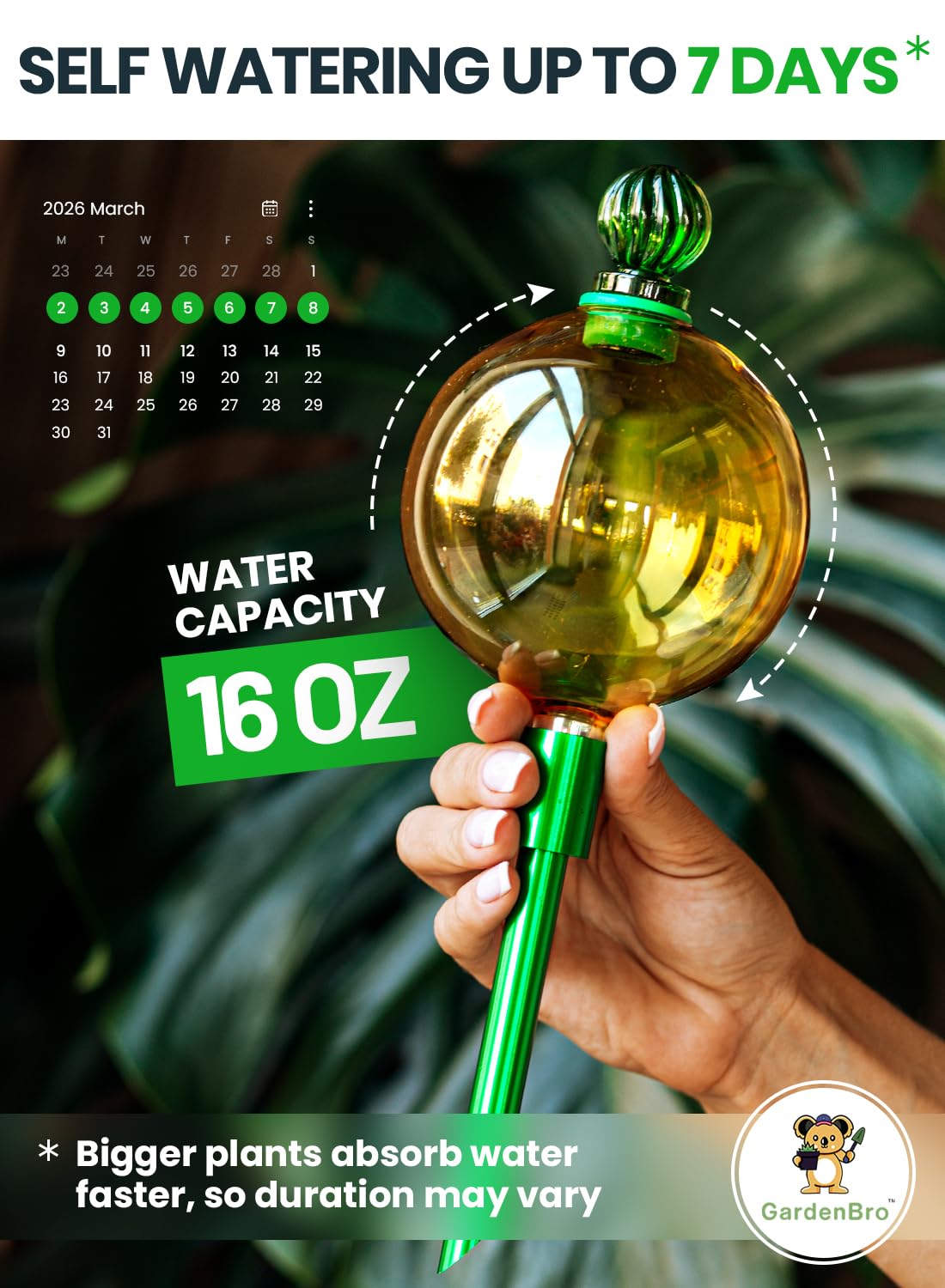 16 Oz Plant Watering Globes for Indoor Plants with Metal Self Watering Planter Insert - Premium XL Glass Hand-Blown Globe - Automatic Plant Waterer Indoor, Gift Idea for Gardeners [1 Globe, Golden]