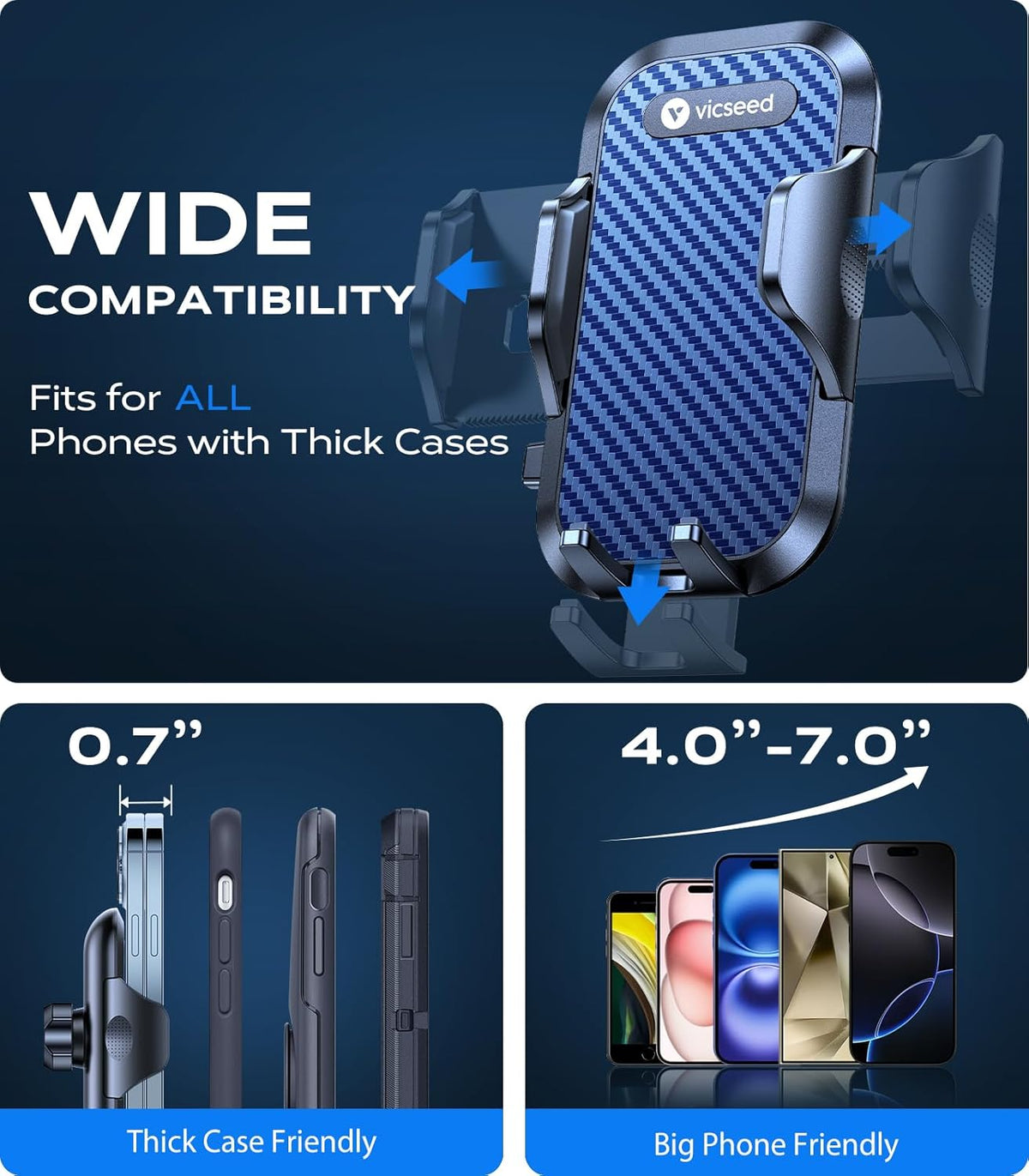 VICSEED [True Strongest Suction] [Rally Racing-Grade Stability] Phone Holders for Your Car 2025 Upgraded Car Phone Holder Mount Truck Stand Cradle for iPhone Samsung All Phones, Dark Blue