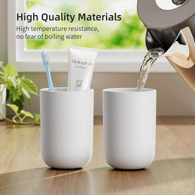 MOPMS Toothbrush Cup 13oz 380ml, Unbreakable Reusable Bathroom Tumbler 1Pc, Non-Slip Plastic Bathroom Cup Toothbrush Holders for Bathroom, Grey