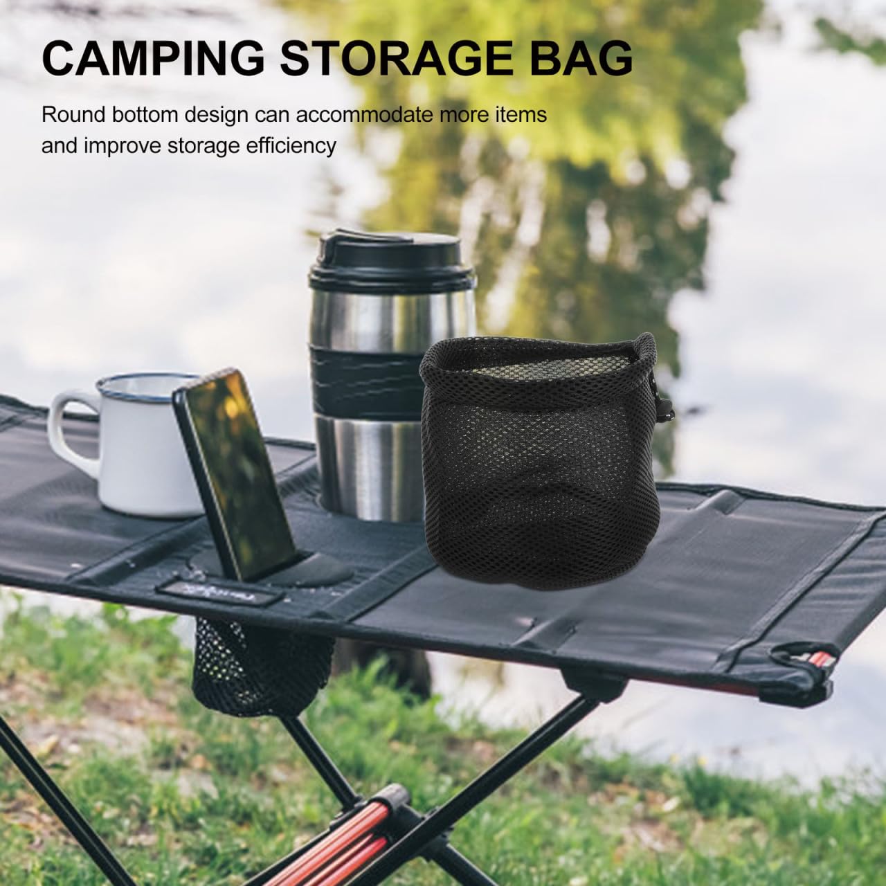 BESPORTBLE Camping Storage Bag Lightweight Mesh Organizer for Cooking Utensils Cups Kettles Portable Round Bottom Outdoor Kitchen Essentials