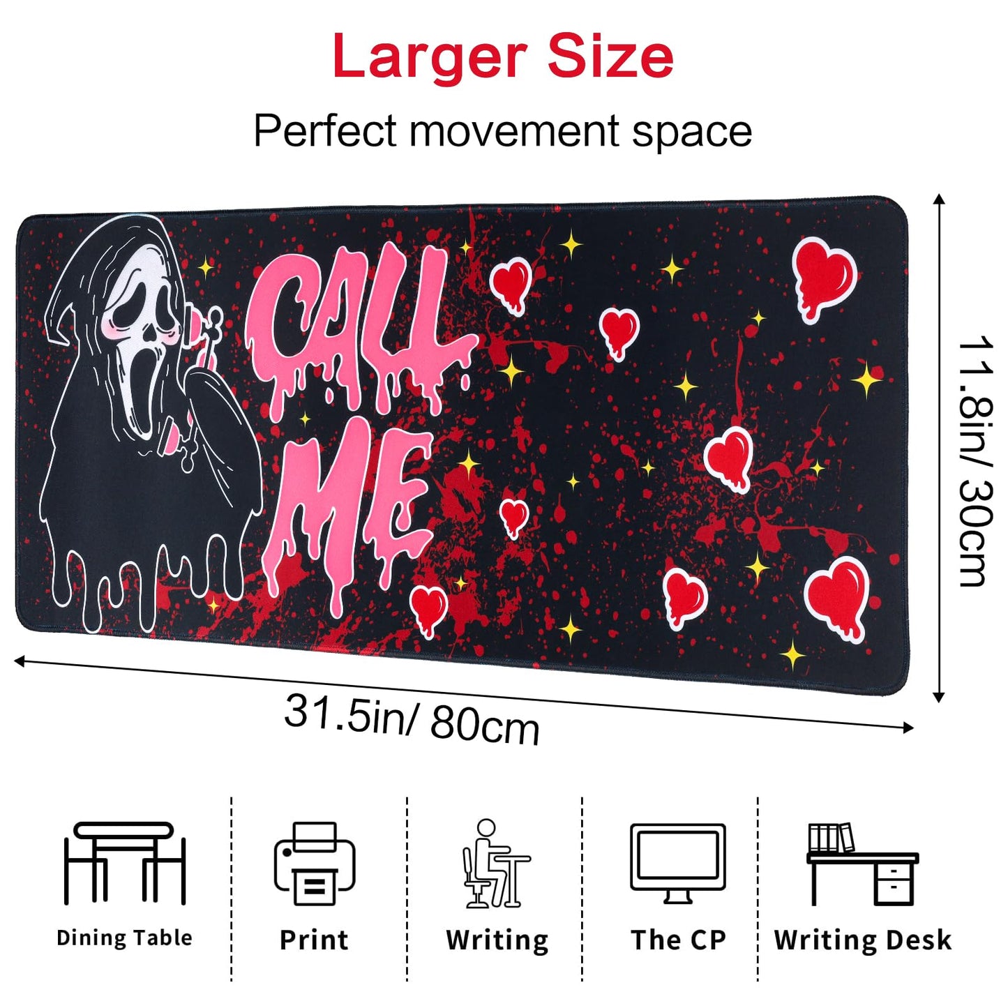 Large Gaming Mouse Pad 31.5 x 11.8in Desk Mat for Office Mousepad Anti-Skid Rubber Base Soft Comfortable and Durable Desk Pad (Black)