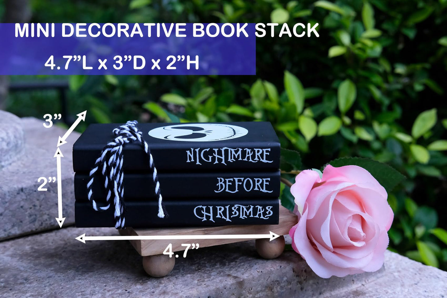 RUKEJUNE Mini Black Halloween Tiered Tray Decor Wood Decorative Book Stack, Rustic Farmhouse Faux Books Bundle for Home Table Mantle Shelf Decoration Nightmare Before Christmas Sign