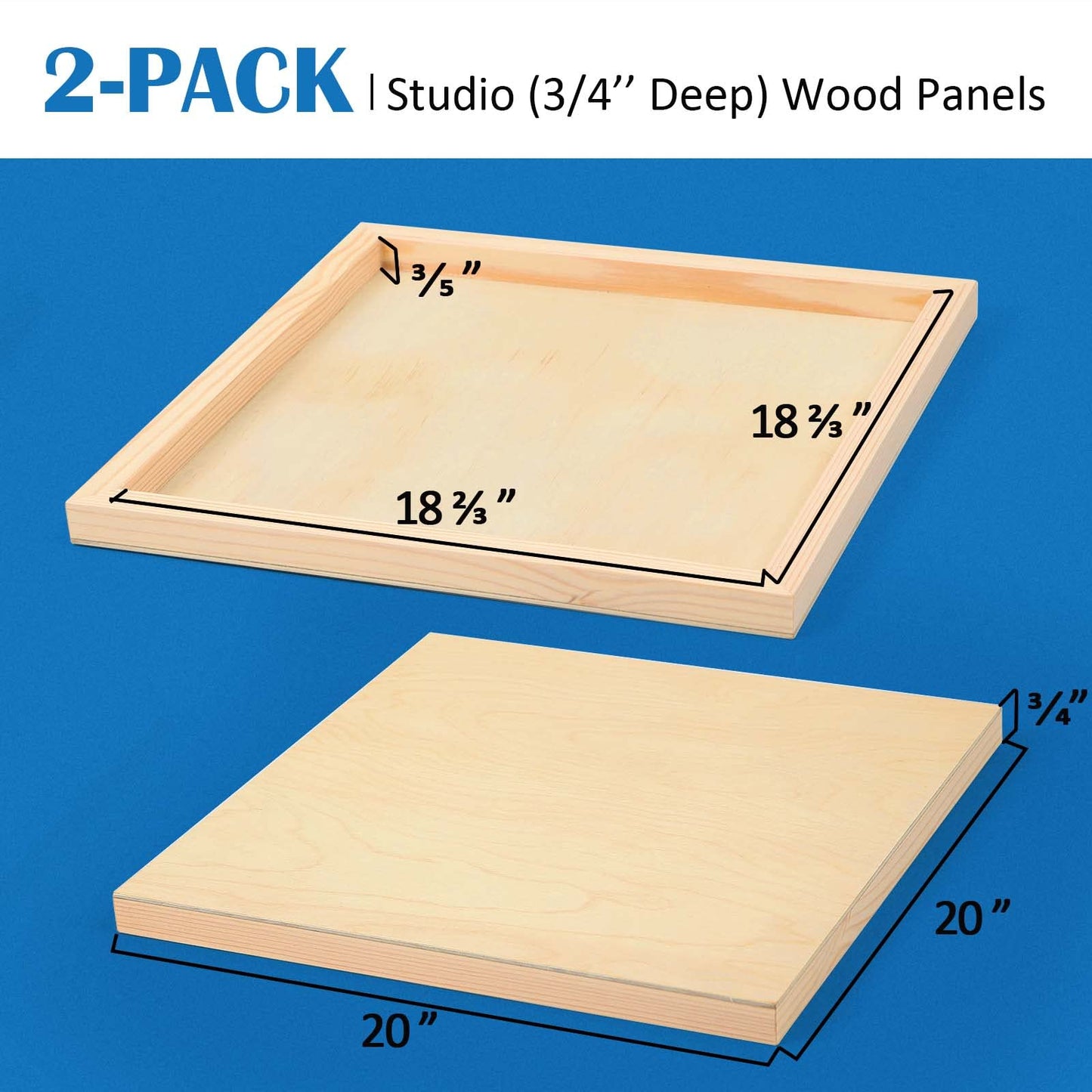 Unfinished Birch Wood Canvas Panels Kit, Falling in Art 2 Pack of 20 x20’’ Studio 3/4’’ Deep Cradle Boards for Pouring Art, Crafts, Painting, and More