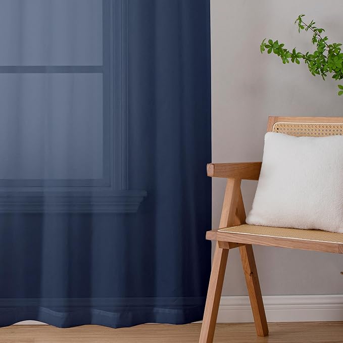 Lecloud Navy Blue Sheer Curtains 72 Inches Long 2 Panels, Light Filtering Window Curtain Drapes for Living Room, Breathable Rod Pocket Window Treatments for Bedroom, Each 40" W x 72" L