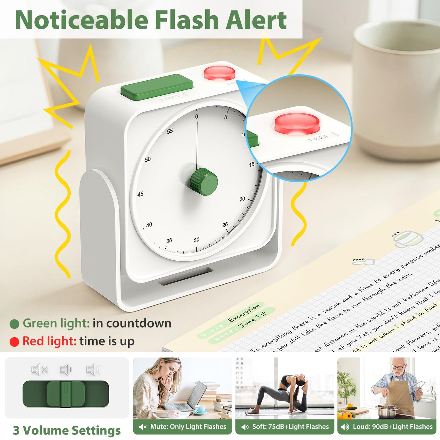 Rechargeable Visual Timer 60-Minute for Classroom Countdown Stopwatch Timer, w/Adjustable Stand for Homeschool Supplies Study Time Management Tool, for Desk Office Work Meetings, Mute Function, White