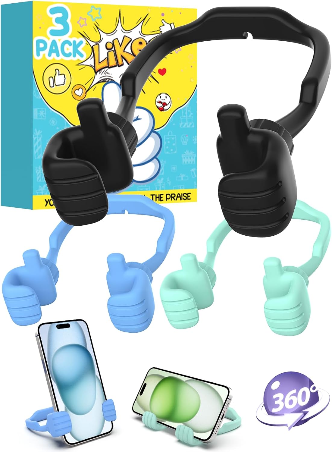 Cell Phone Holder Thumbs Up Lazy Phone Stand: 3 Pack Graduation Gifts for Teen Boys Him Kids 2025 Phone Stand for Desk Back to School Supplies Gifts for Men Birthday Funny Cool Gadgets Stuff Ideas