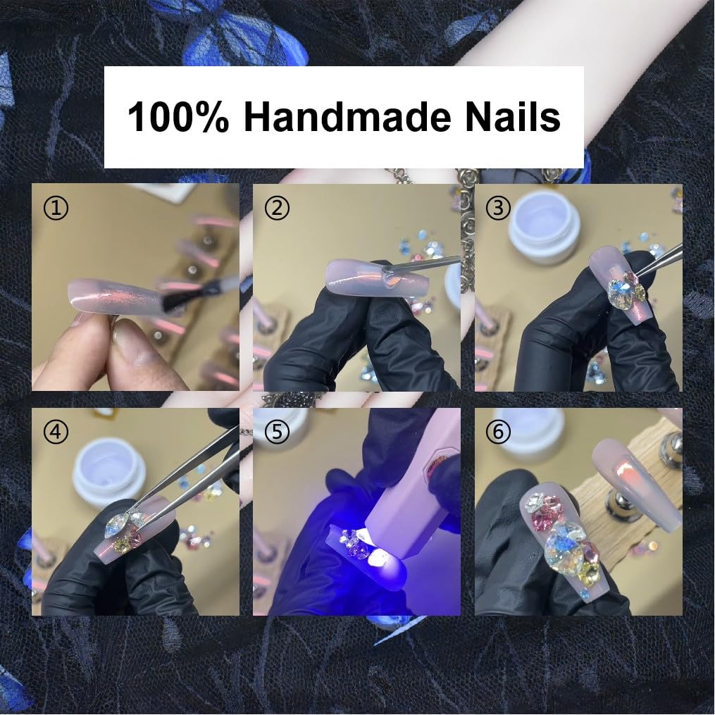 Press on Nails Handmade Nails 10Pcs Yellow Cute Manual Press on Nails with Ring for Women Party Holiday Photo 33mm Long Size L