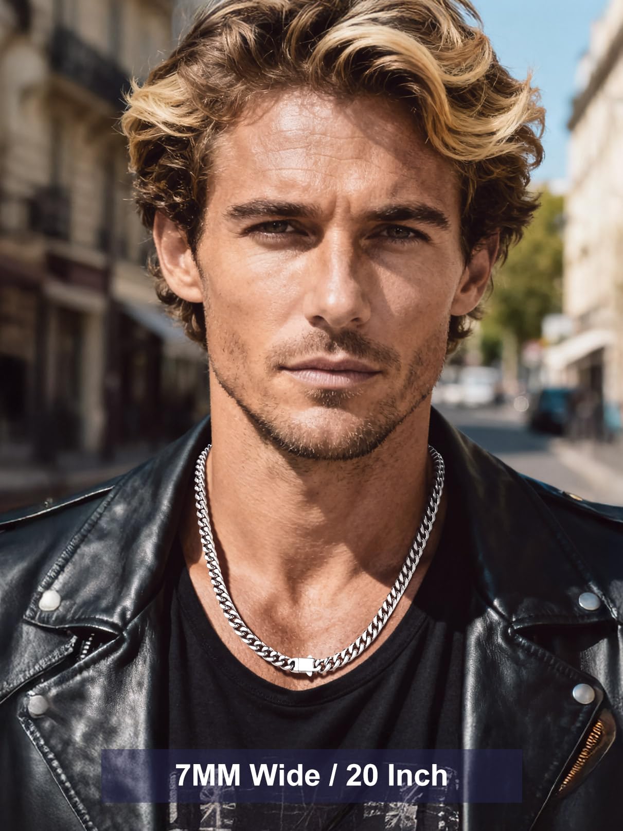 Bandmax Stainless Steel Long Cuban Chain Necklace 28 Inch Cadenas Para Hombre Mens Silver Link Chain Gift for Father Husband Son Grandpa