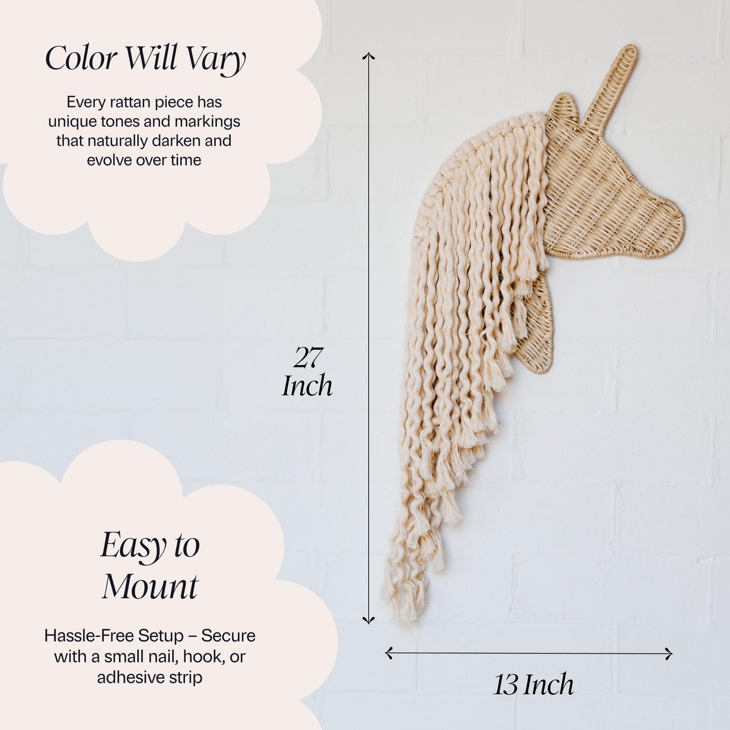 BEBE BASK Unicorn Boho Handmade Rattan Macrame Hair Bow Holder and Organizer for Girls