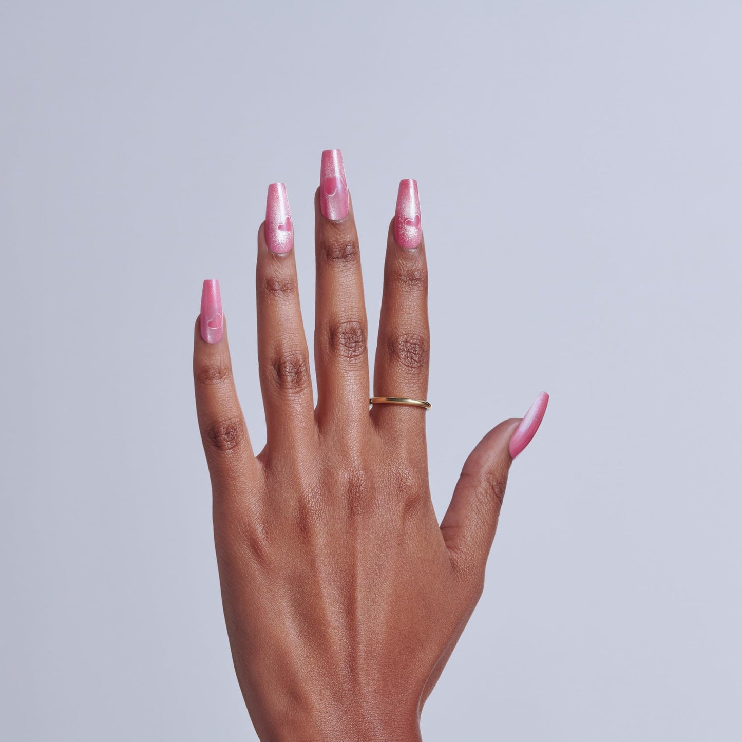Kiss Glam, Press On Nails, Nail glue included, 'Pink Sugar', Pink, Long Size, Coffin Shape, Includes 32 Nails, 2g Glue, 1 Manicure Stick, 1 Mini File