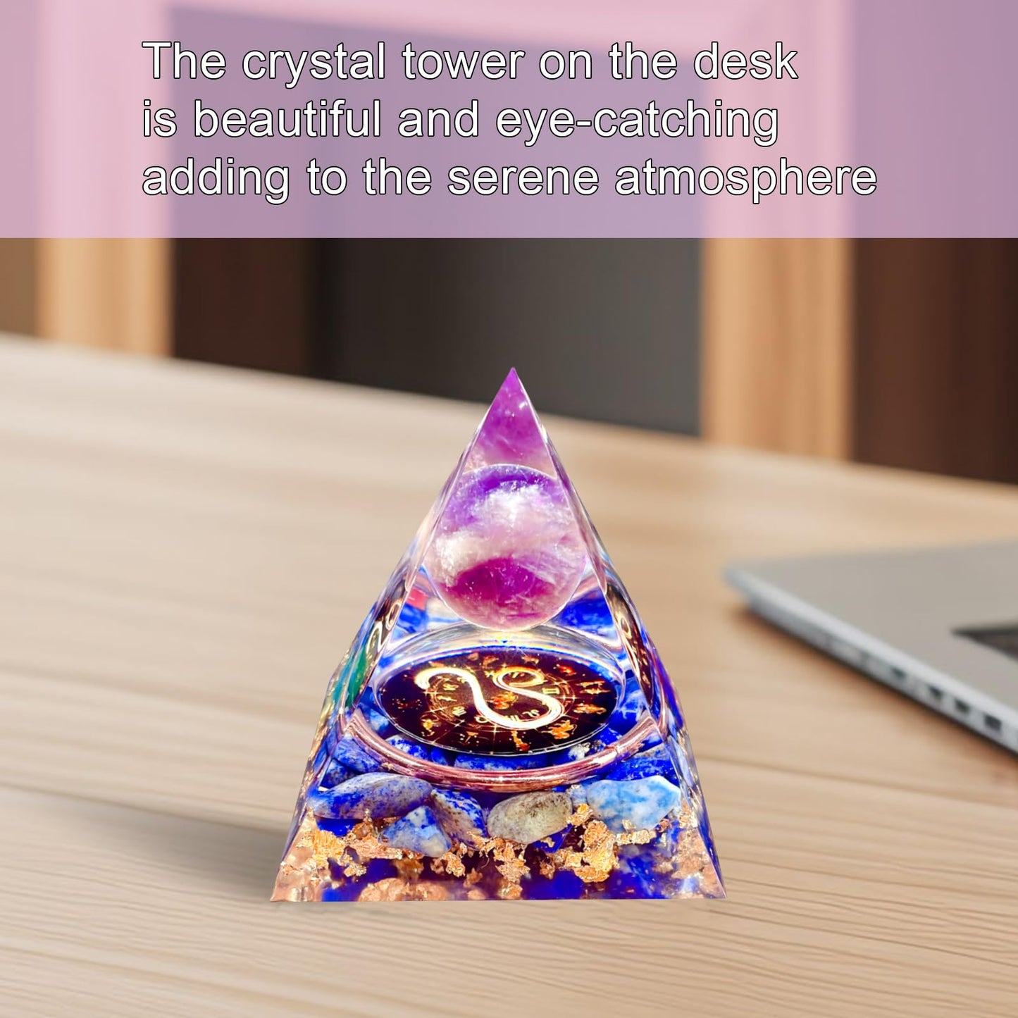 Saefheled Twelve Constellations Leo Orgone Pyramid,Natural Amethyst&Lapis Lazuli Orgonite Crystal Healing Pyramid for Protection Chakra,Unique Constellation Pyramids for Positive Energy,Money Health