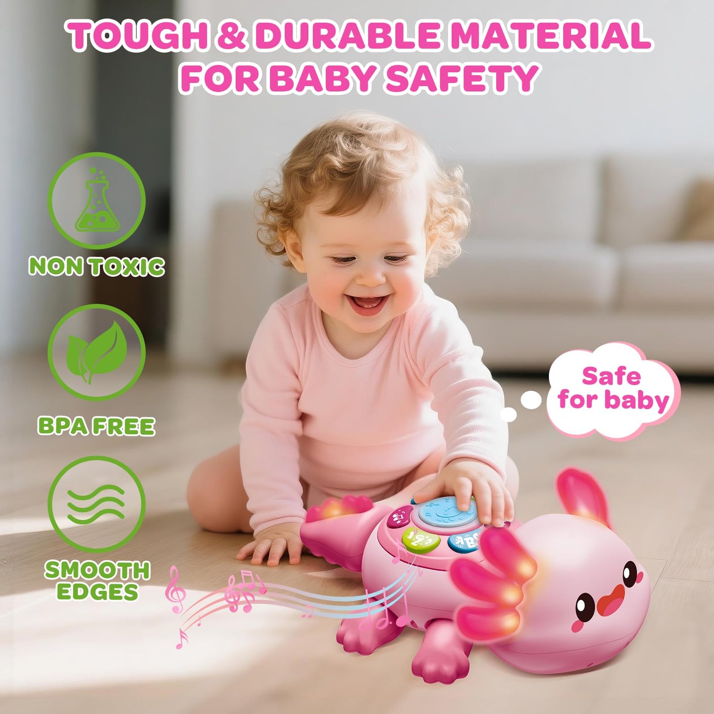 Baby Crawling Toy 6-12 Months, Tummy Time Musical Light-Up Axolotl Toy with Obstacle Avoidance, Interactive Early Educational Learning Toys for Infants 6-9-12 Months, Gift for 1 Year Old Boy Girl