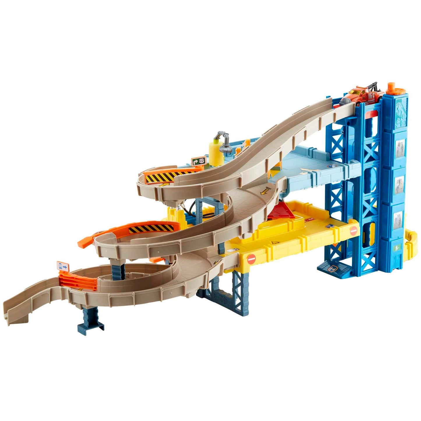 Matchbox Toy Cars Playset, 4-Level Garage & 1:64 Scale Tow Truck, Kid-Powered Elevator, Car Repair Station & Spiral Ramp