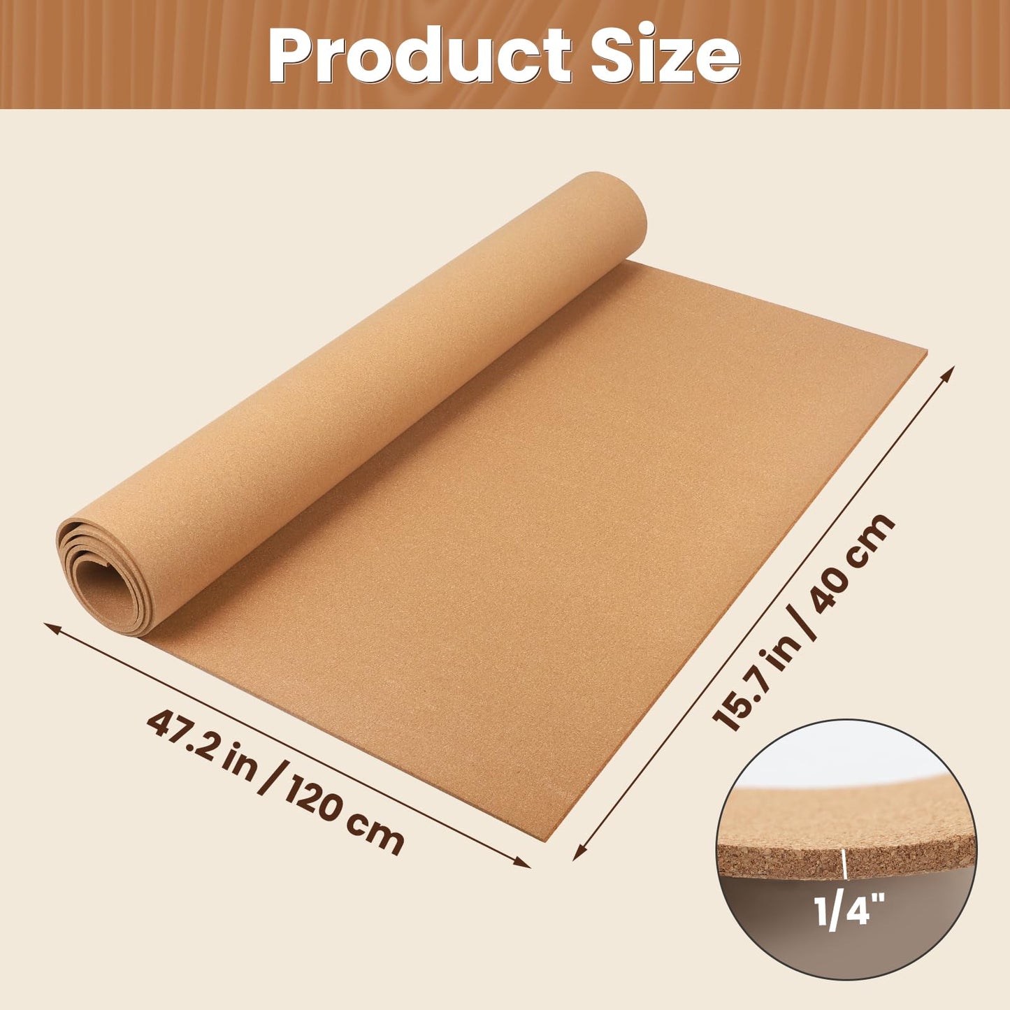 Cork Board Roll, Thick Bulletin Board Cork Sheet for Wall Dart, Crafts, DIY Projects (Small-16 x47 x1/4"-6 mm)