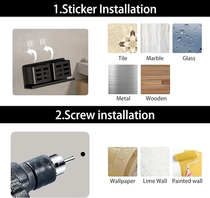 Aluminum Toothbrush Holder Self-Adhesive Hanging Bracket Shower Toothbrush Razor Holder Suitable for Toothbrush, Toothpaste, Razor and Comb etc Bathroom Storage