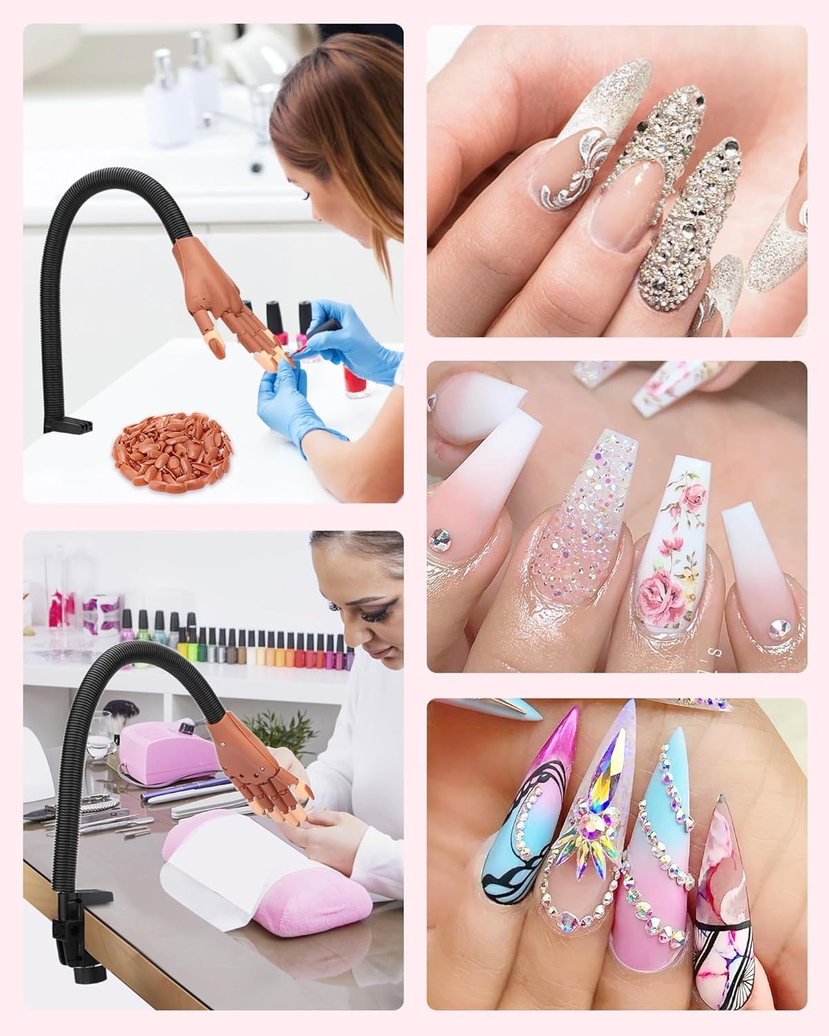 Practice Hand for Acrylic Nails, Flexible Nail Practice Hands Magnetic Fake Hands for Nails Practice, Movable Nail Mannequin Hand Set for Beginners