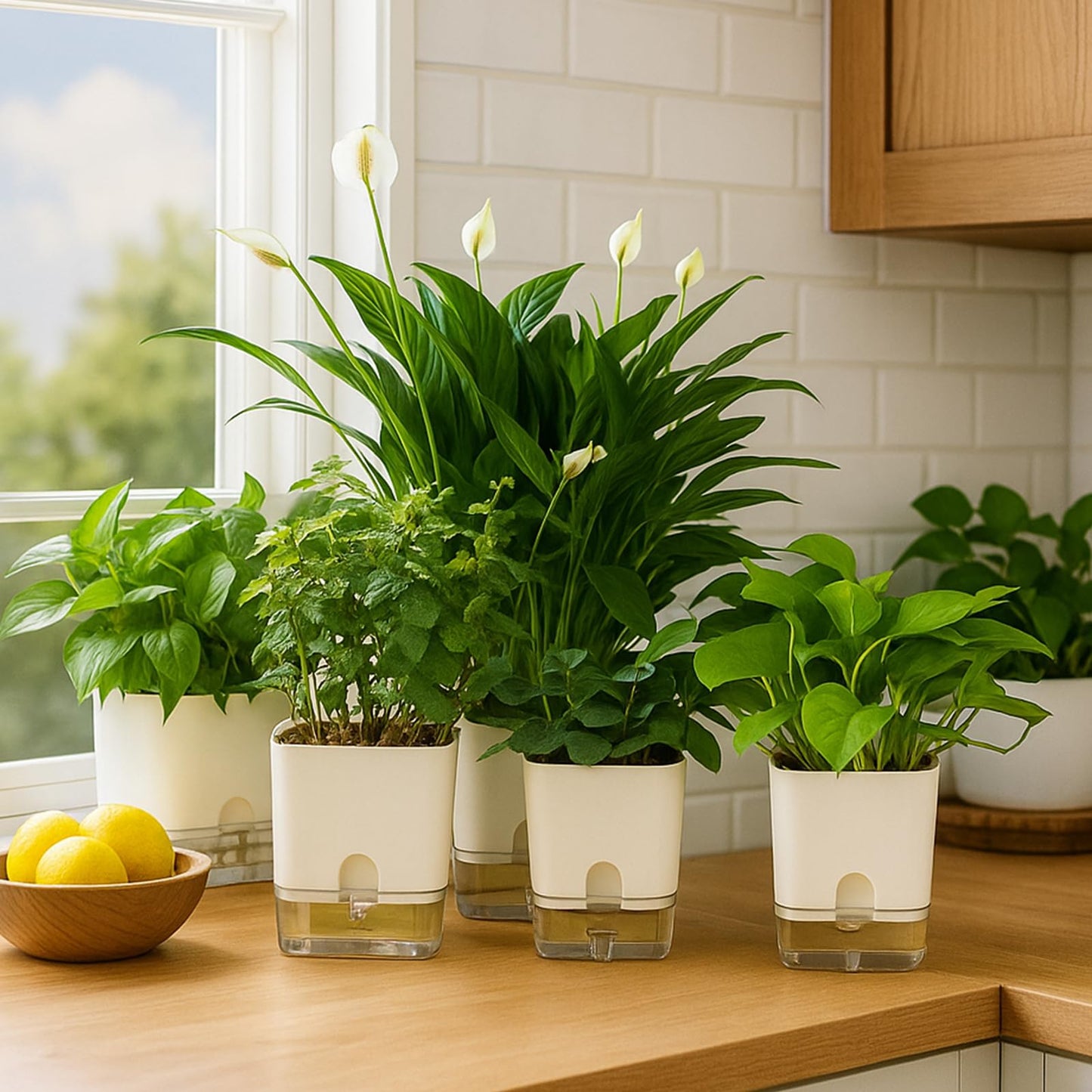 Planterhoma 6 Pack-5.5 Inch Self Watering Plant Pots for Indoor Plants, Square Self-Watering Planters Box Transparent for Devil's Ivy, Spider Plant, Orchid, African Violet
