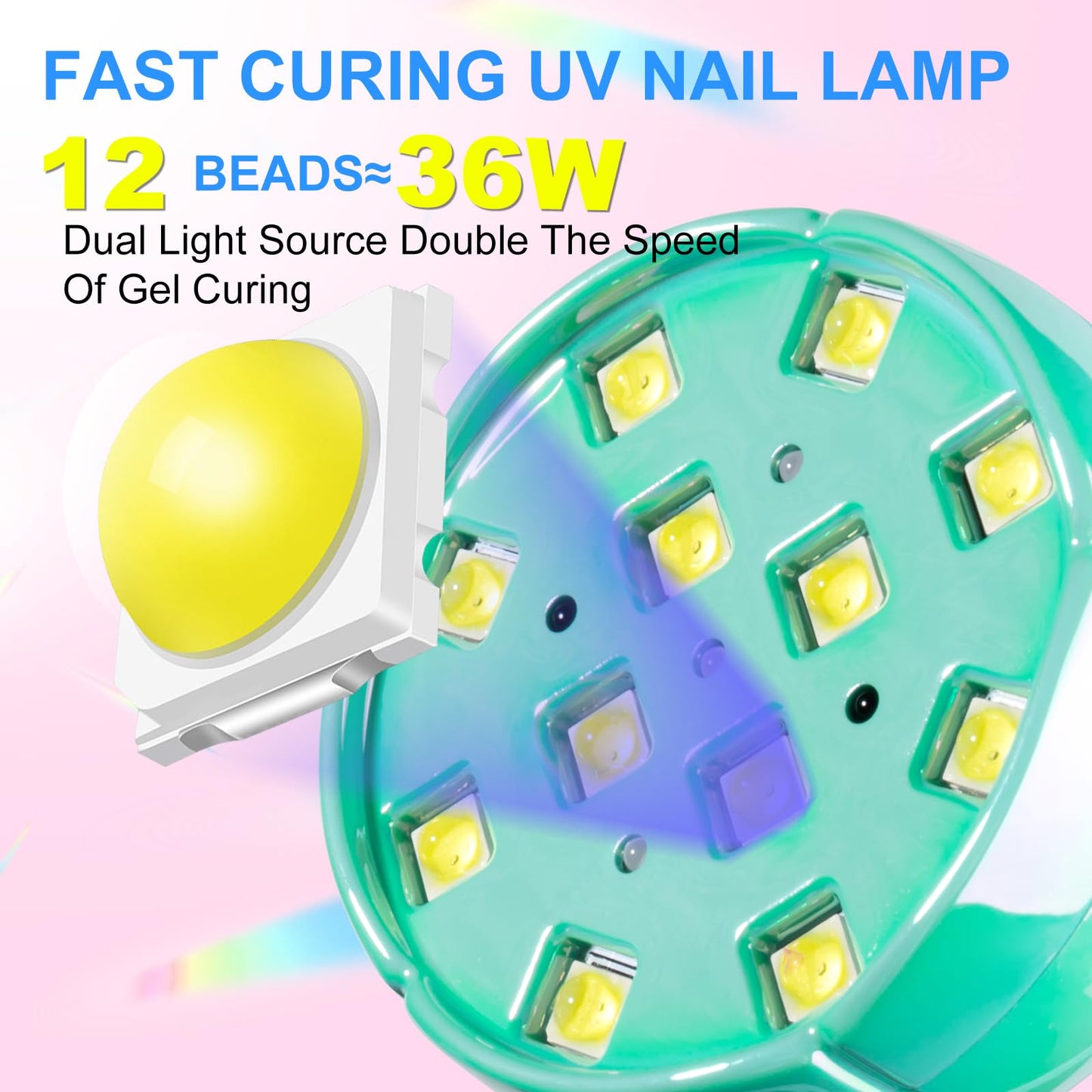 MEKK Gooseneck UV LED Nail Lamp - 36W Cordless Mini UV Light for Gel Nails for Home & Travel, Single Nails Light for Detail Work, Flash Cure Lamp with Auto Sensor, 4 Timers (Glazed Blue)