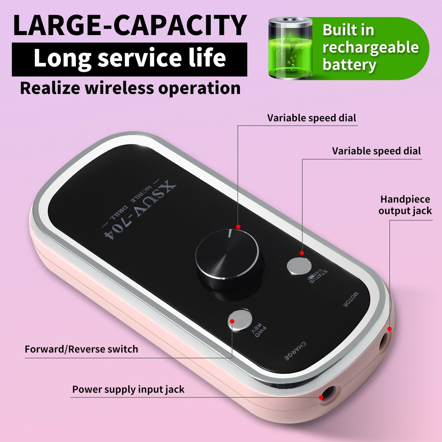 Moskany Professional Electric Nail Drill Kit 45000RPM with Bits and Base Pink Portable Rechargeable Cordless Nail E- File Machine for Acrylic Gel Powder Nails and Manicure Pedicure Toenail Tool Set