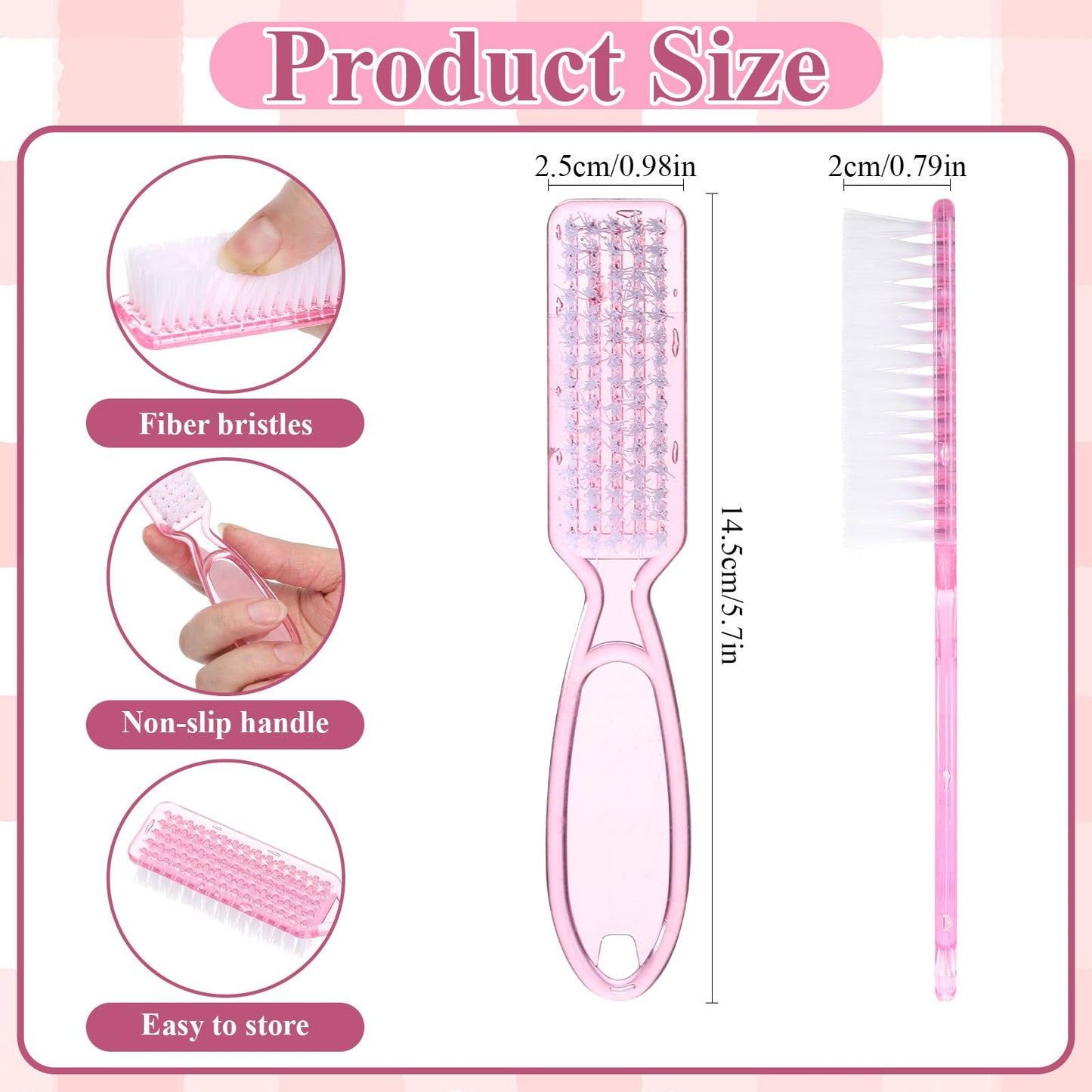 YBEATY 60PCS Handle Grip Nail Cleaning Brushes, Hand Fingernails Scrubber Brushes Pedicure Dust Brush Manicure Tools for Women Men Home Salon Nail Foot Toes Cleaner (Clear Pink)