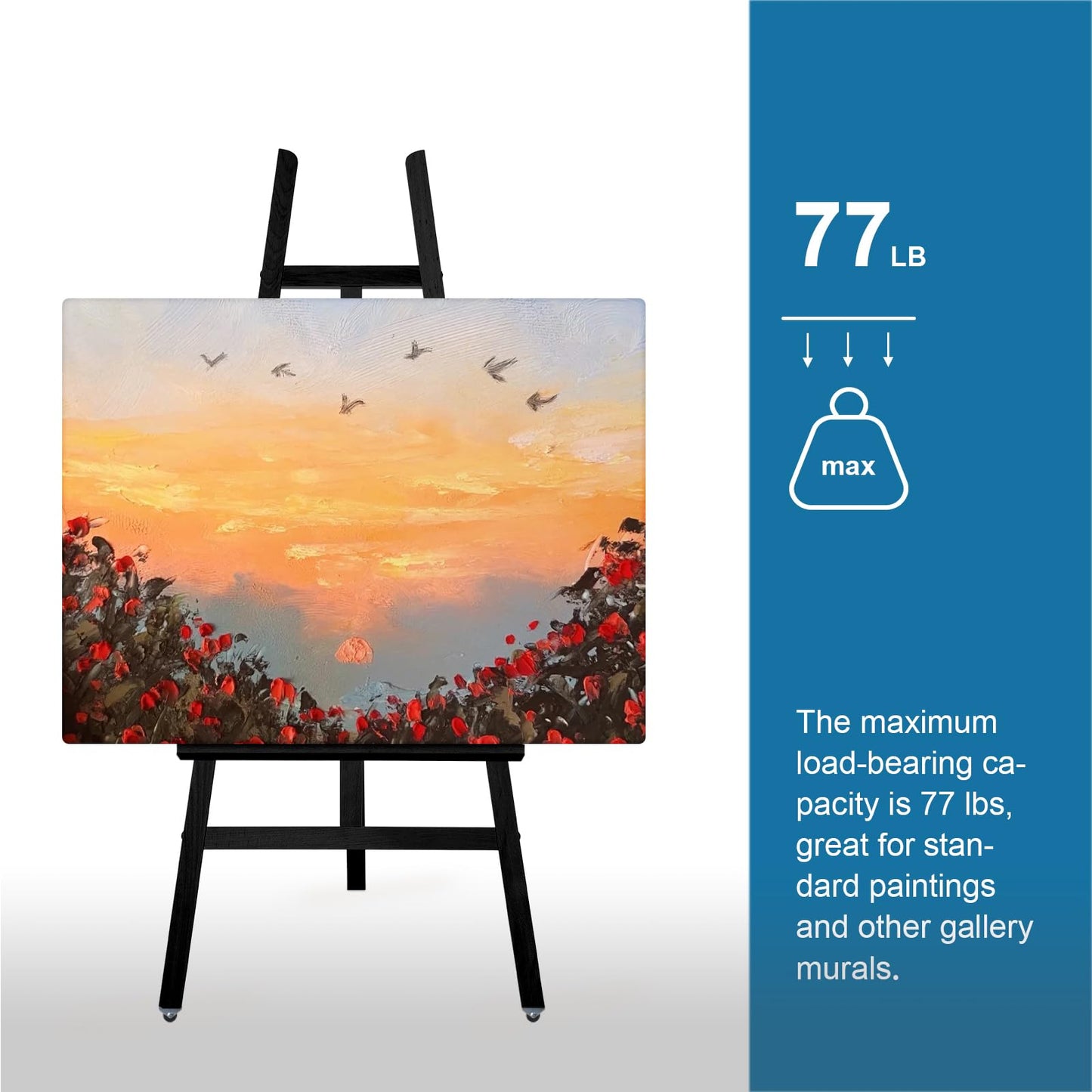 Somime A - Frame Wooden Display Easel - Adjustable Lyre Beechwood Studio Easel Stand Holding Canvas Up to 90", Inclinable Artist Floor Painting Easel for Artwork Painting, Black