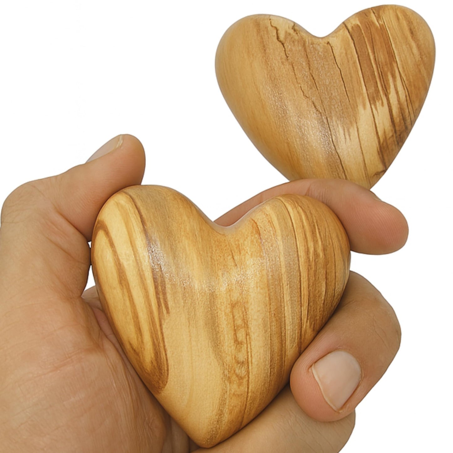 Zuluf Set of 2 Large Olive Wood Hearts 2.4" Hand Carved Wooden Heart Paperweights Rustic Table Centerpieces Wedding Decorations Valentine Gifts Home Décor Keepsakes Made in Bethlehem w/Certificate