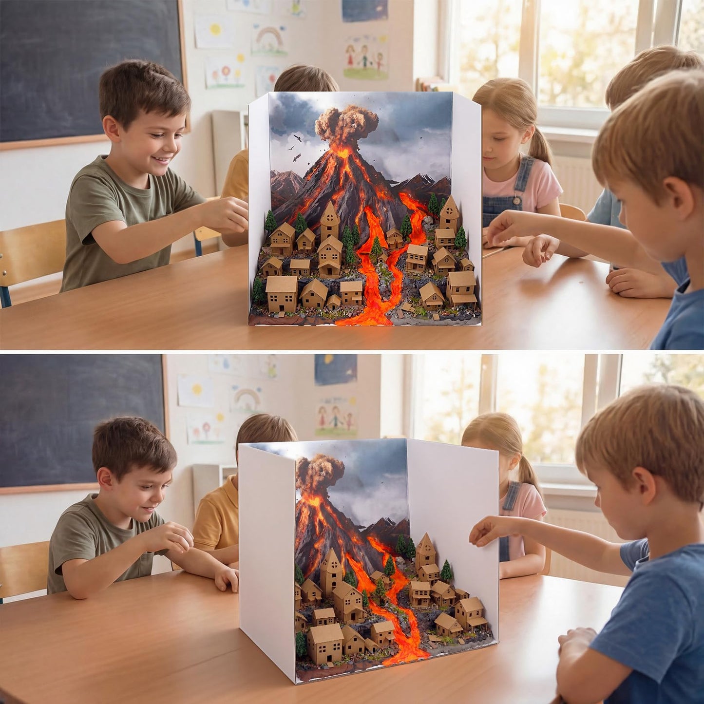 ReliThick 30 Pcs Volcano Diorama Kit Volcano Science Kit Diorama Science Project Model Miniature Village Model Trees Clay Acrylic Paints Display Box and Accessories DIY