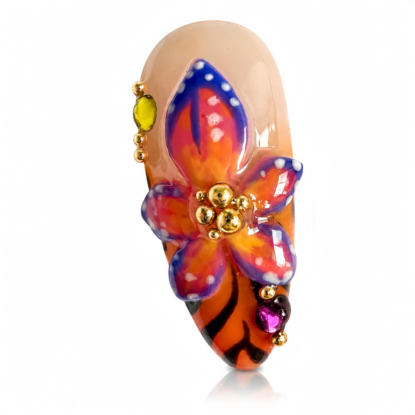 Handcrafted Press On Nails Italian Vacation Style Buttfly & Bugs 100% Handmade Realistic Artistic Fake Nails With Adhesive Glue Tabs And Tool Gifts For Women (Hand-Painted Butterfly,Medium M)