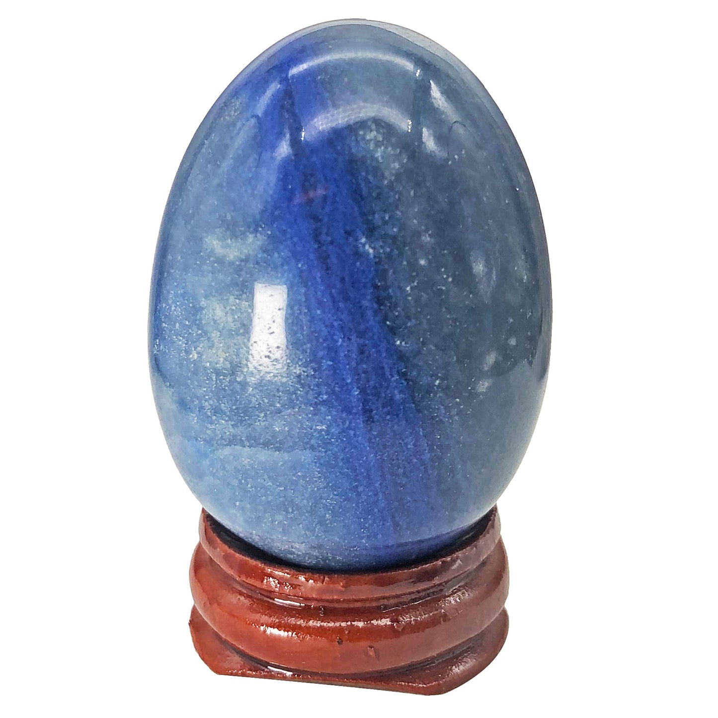 Fekuar Stone Egg Figurine, Polished Healing Crystal Easter Eggs Sphere Sculpture with Wood Stand, Blue Aventurine, 1.8"