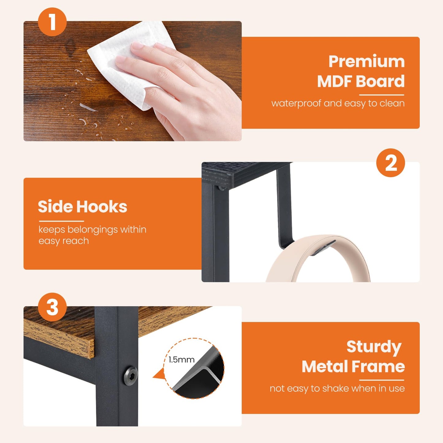 Sweetcrispy 40 Inch Computer Desk with Drawers for Home Office, Writing Desk with X-Shaped Reinforcement, Wood Table with Adjustable Position Drawers, Modern Study Work Table with Side Hook, Rust