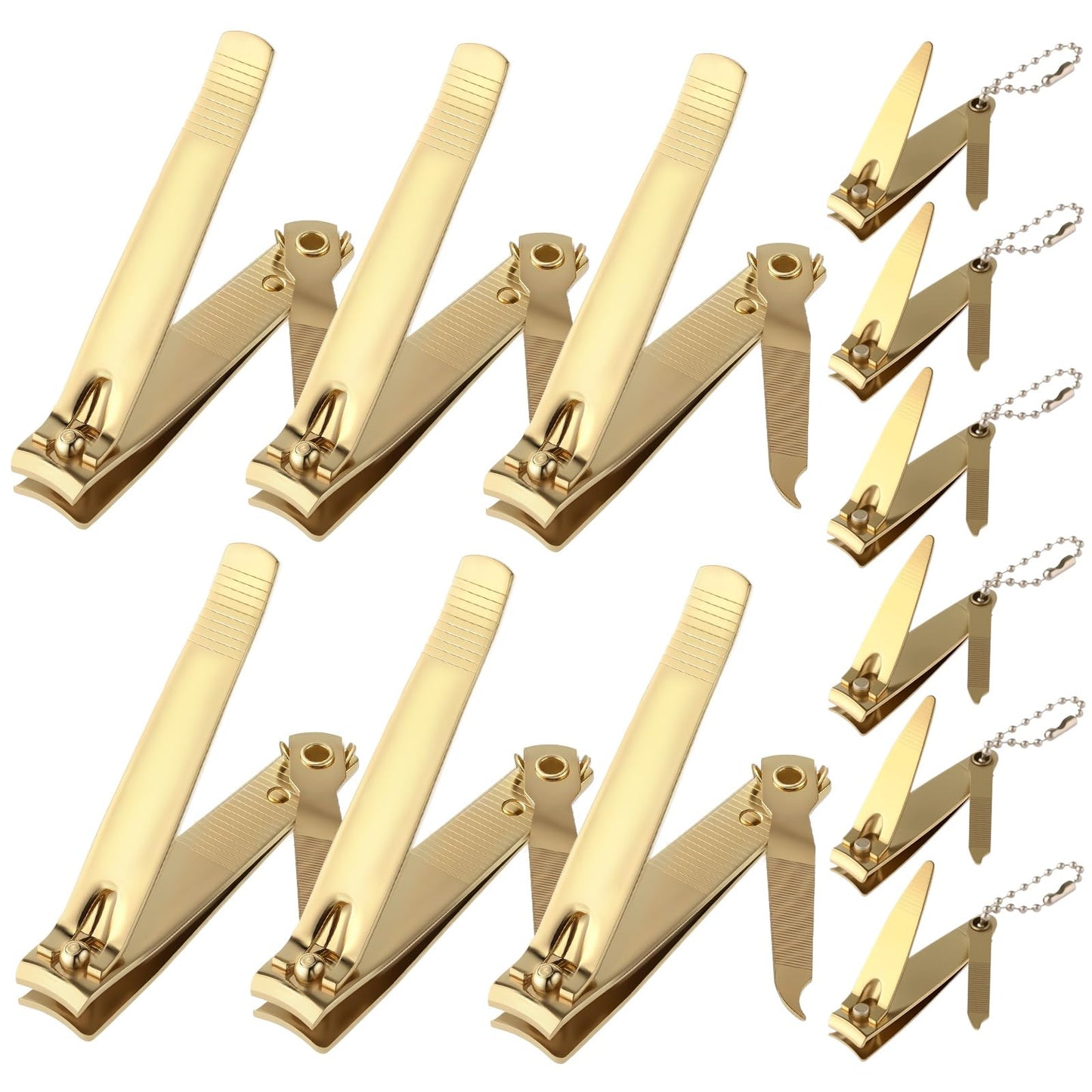 Bememo 12 Pieces Stainless Nail Clippers Set Fingernail and Toenail Clippers Nail Cutter Tool Set for Men and Women(Gold)