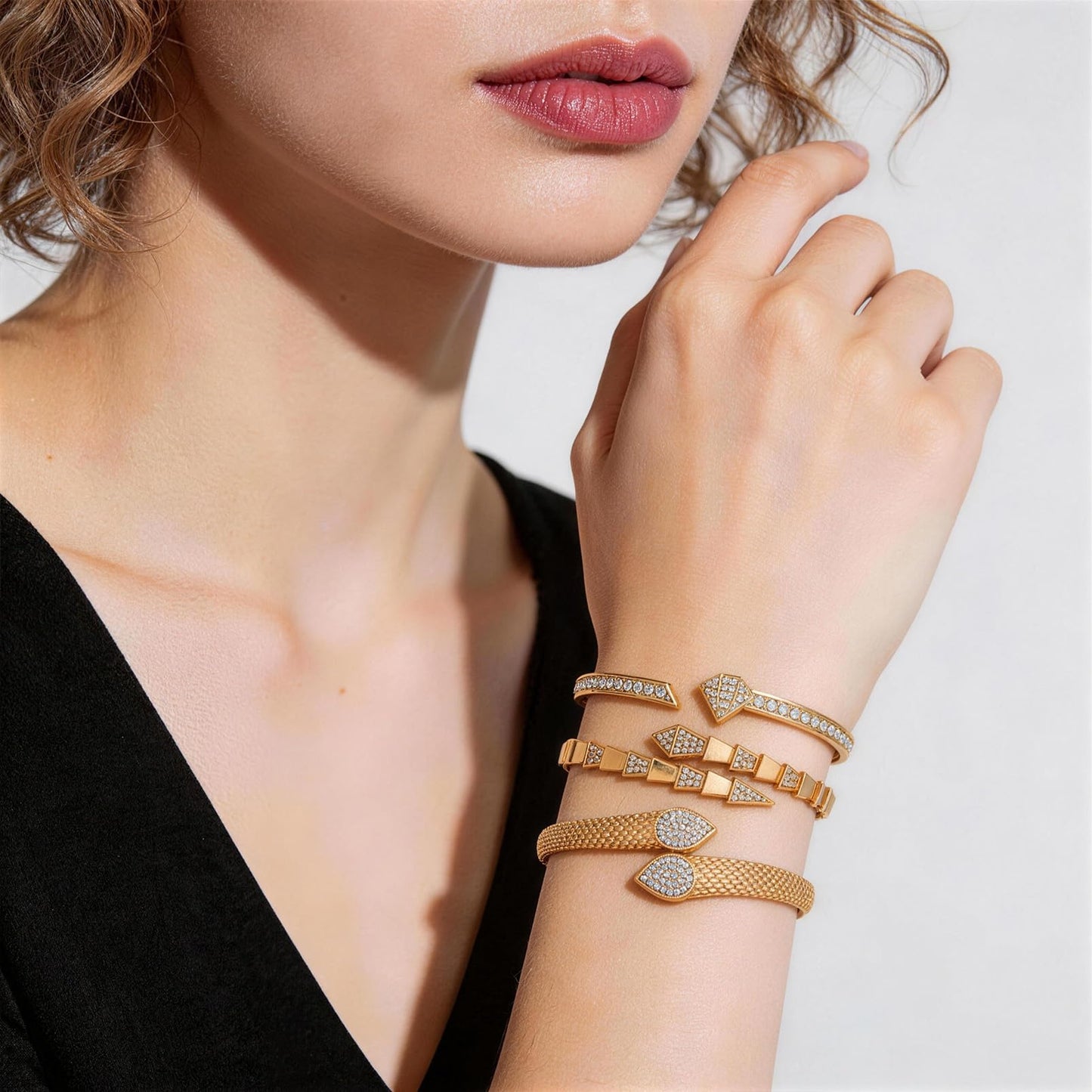 6PCS Gold Bangle Bracelet Set for Women, Light Luxury High-End Designer Style, Zinc Alloy with Cubic Zirconia, Stackable, Ideal Gift for Birthday Christmas Valentine's Day Mother's Day