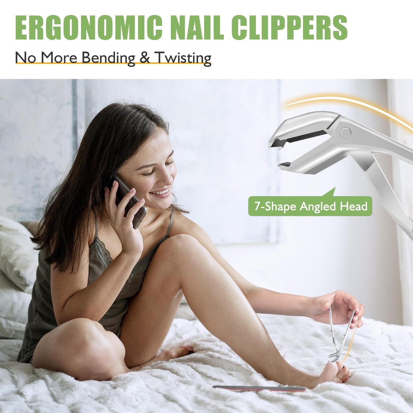 HANDWENG Toenail Clippers for Seniors Thick Toenails, Angled Head Large Toe Nail Clippers for Men with Wide Jaw Opening, Sharp Heavy Duty Fingernail Clipper Cutter with Catcher Long Handle - Silver